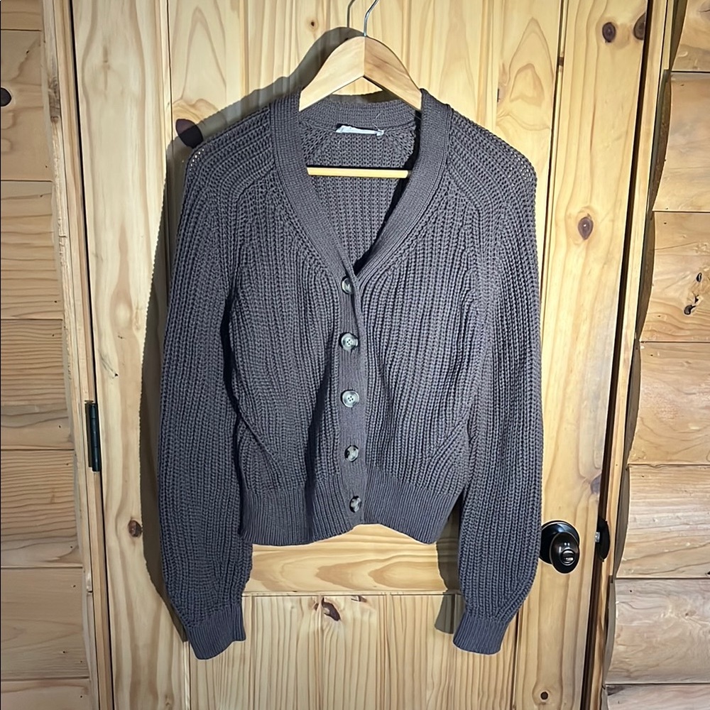 Everlane Women's Brown Grey Cardigan Sweater with Tortoise Shell Buttons